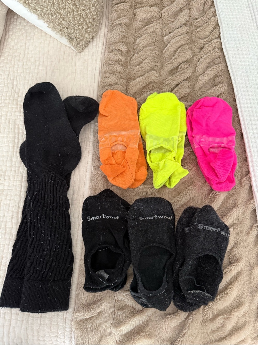Smartwool & Lululemon No-Show Set  - Black, Orange, Neon Yellow, Hot Pin